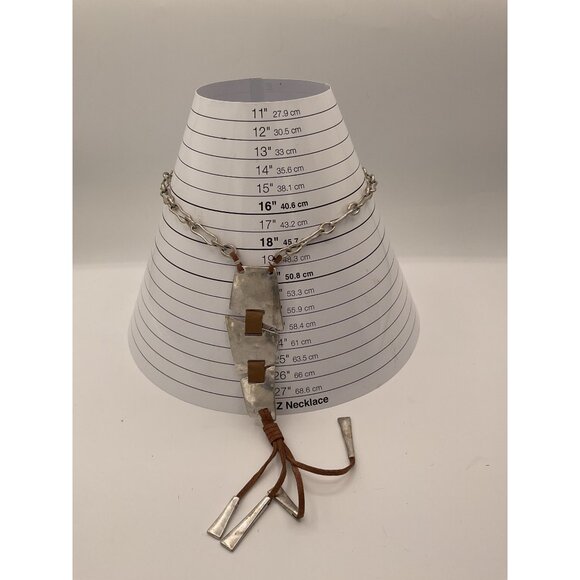 ALM Soho Silver Tone Chain Necklace With Metal & Leather Tassel - Picture 5 of 5